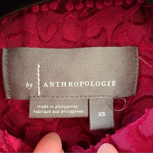 Anthropologie Susanna Burnout Velvet Buttondown Blouse Red XS - Picture 5 of 13